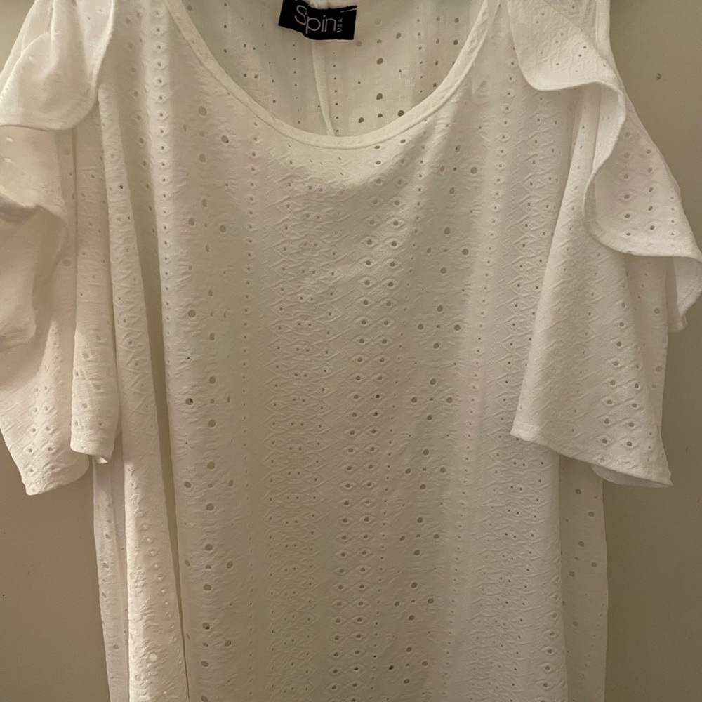 Spin White Eyelet Flutter Sleeve Blouse